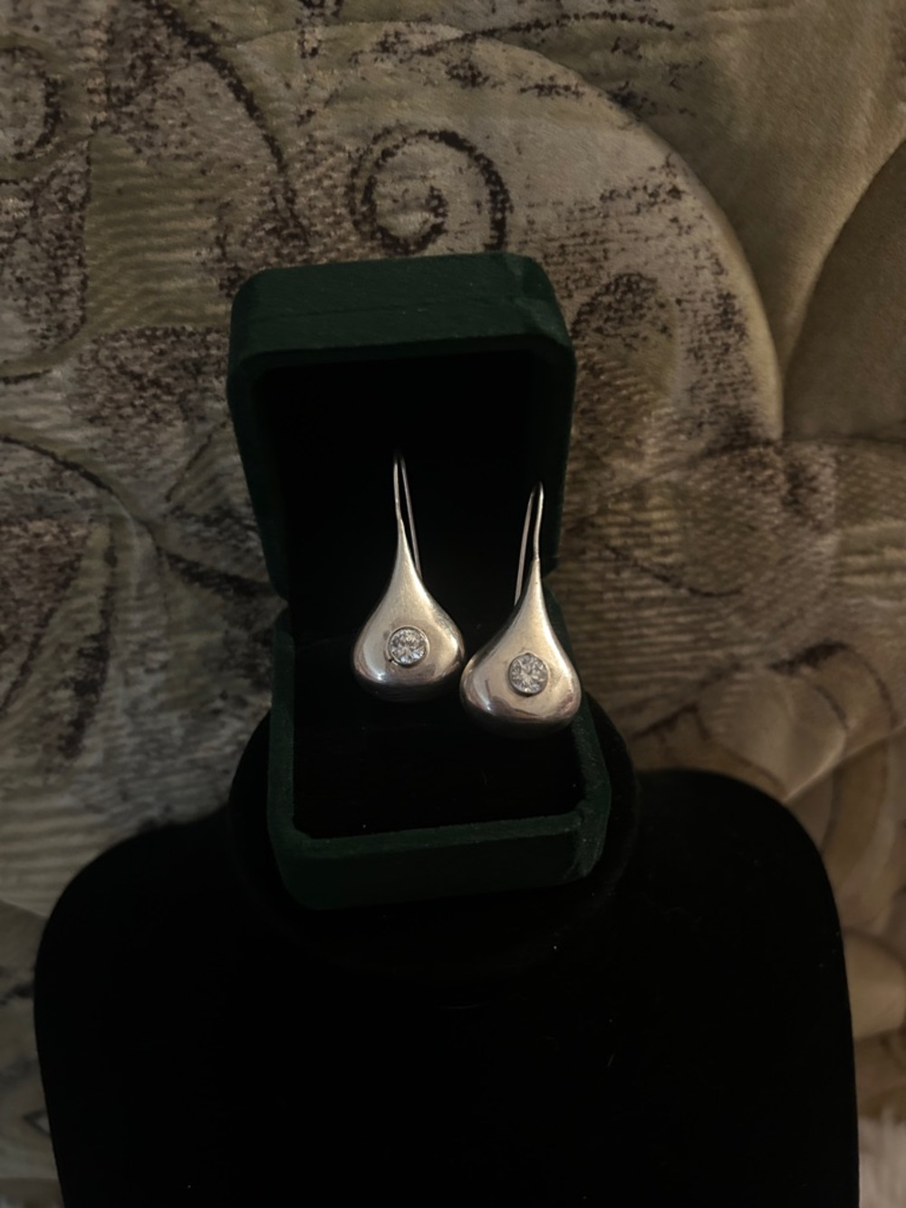 Vintage 925 Sterling Silver Teardrop Earrings with CZ Accent